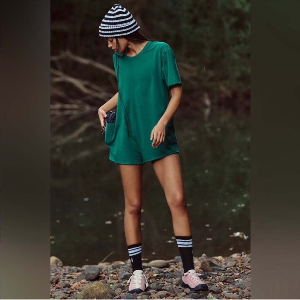 Free People Hotshot Tee Romper in Heritage Green Size Medium NWOT